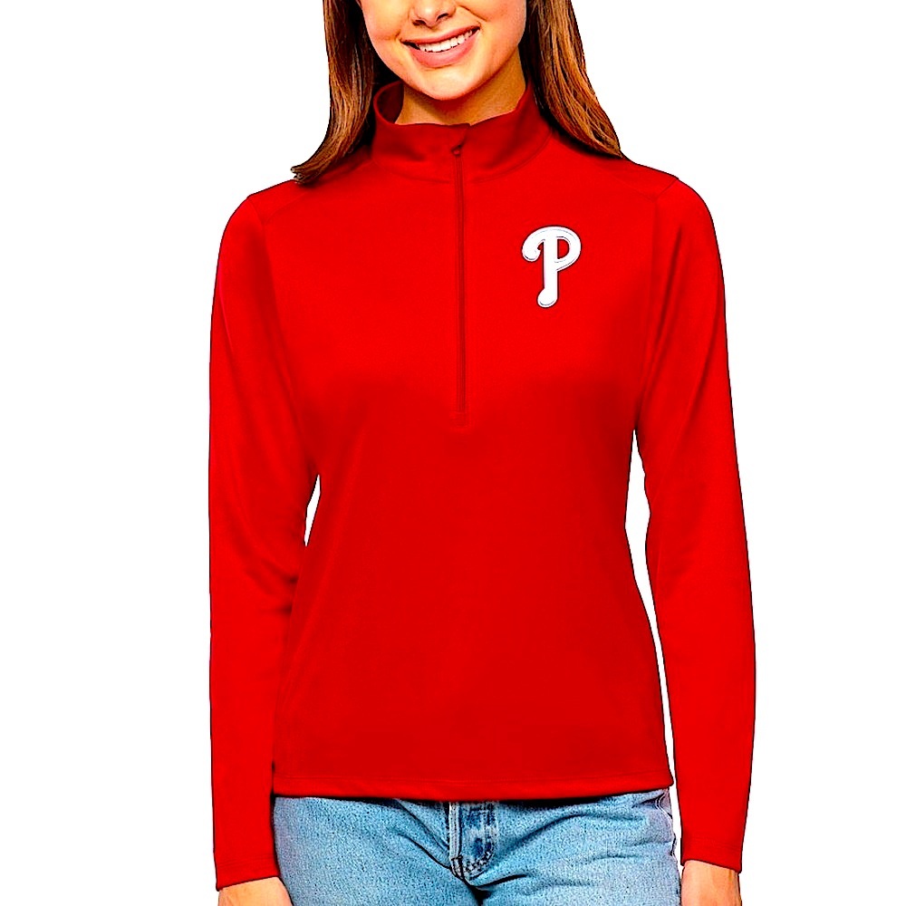 ❤️ New Women’s Red Long Sleeve Quarter-Zip Pullover with Phillies Logo Large